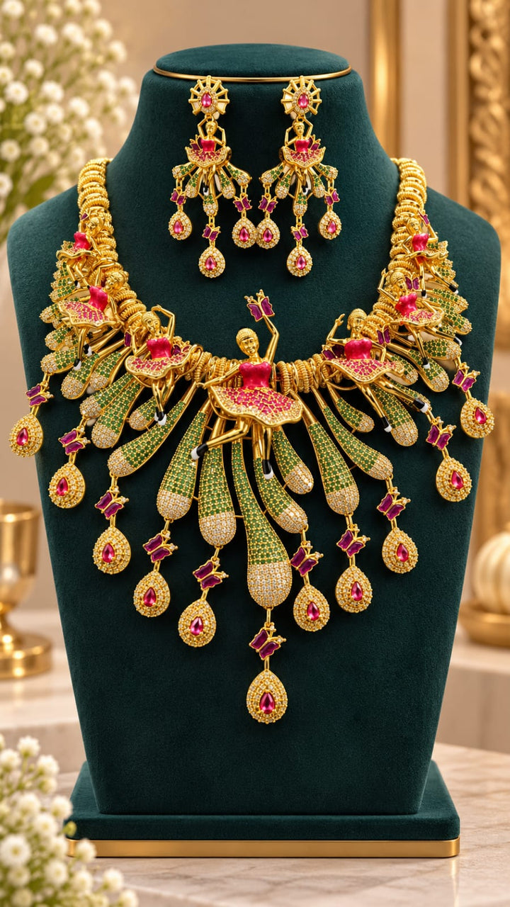 Gold Finish AD Stone Dancing Ladies Neckset