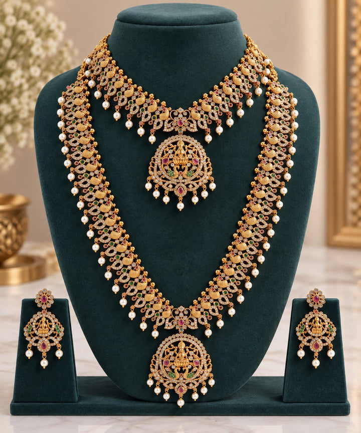 Matt Finish AD Stone Necklace and Haram Bridal Set