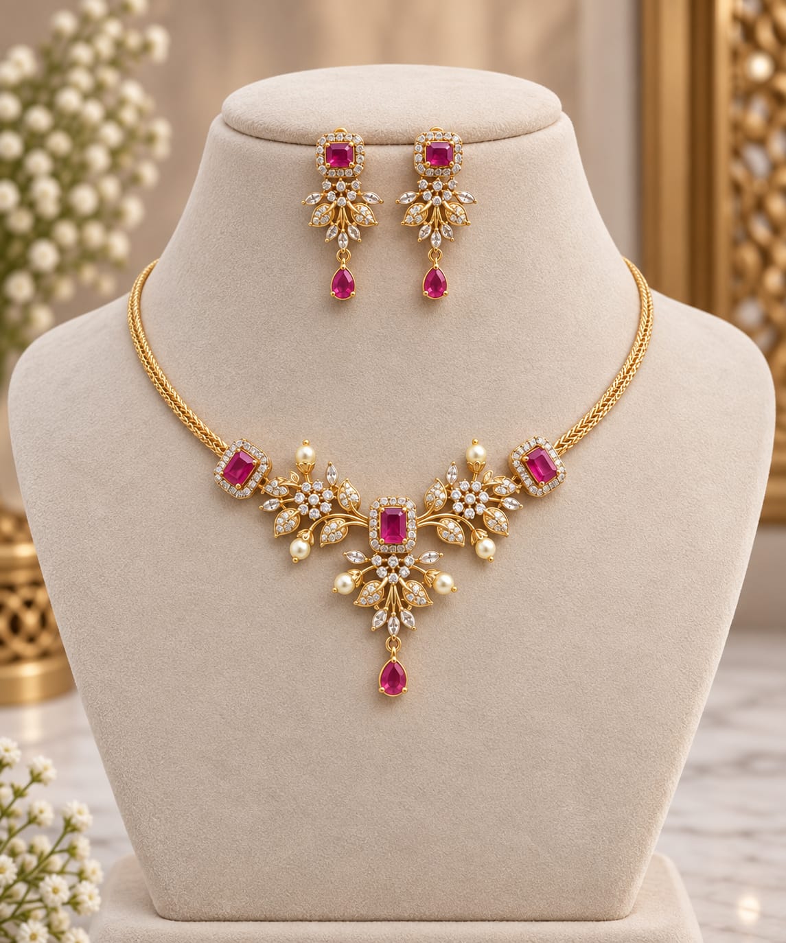 gold-finish-ad-stone-floral-design-necklace-set