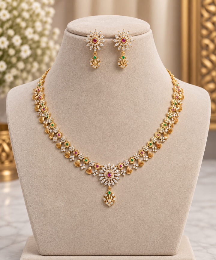 Matt Finish AD Stone Necklace Set