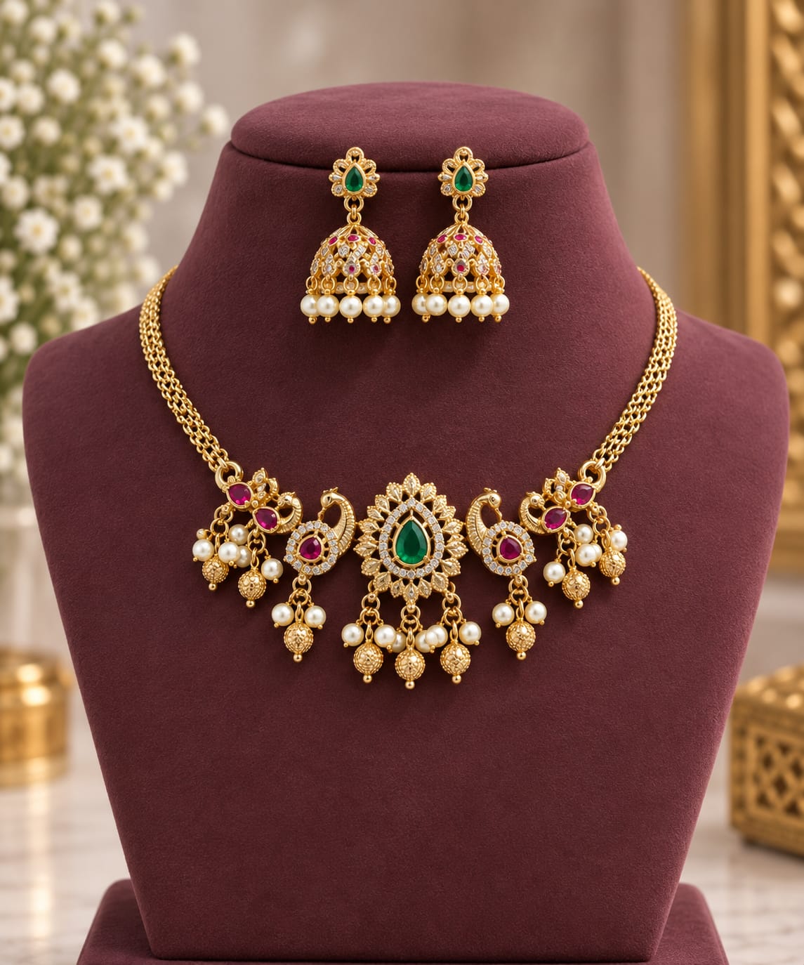 gold-polish-ad-stone-choker-with-jhumka-set