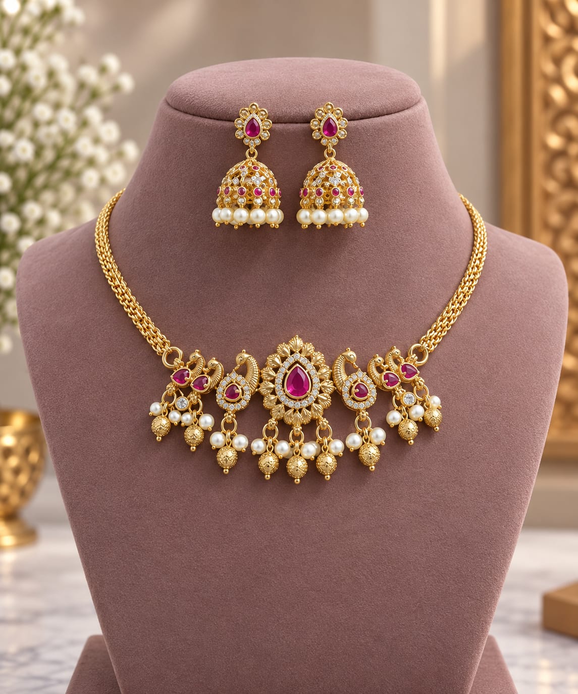 gold-polish-ad-stone-choker-with-jhumka-set