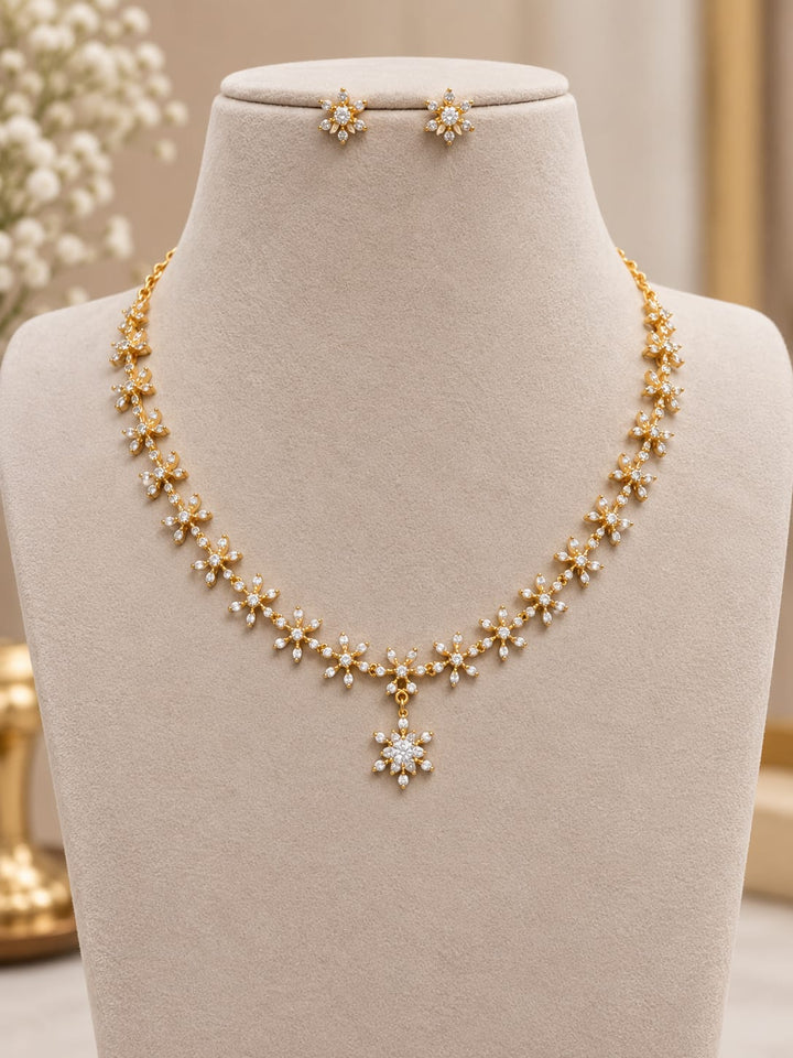 Gold Finish AD Stone Necklace Set