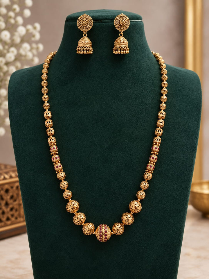 Matt Finish AD Stone Antique Haram with Jhumka Set