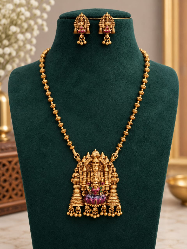 Matt Finish Antique Srinivasar and Lakshmi Pendant Haram Set