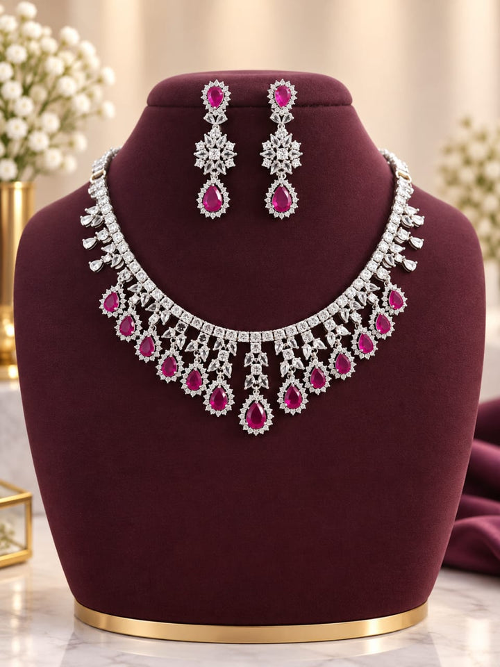 Silver Polish AD Stone Necklace Set