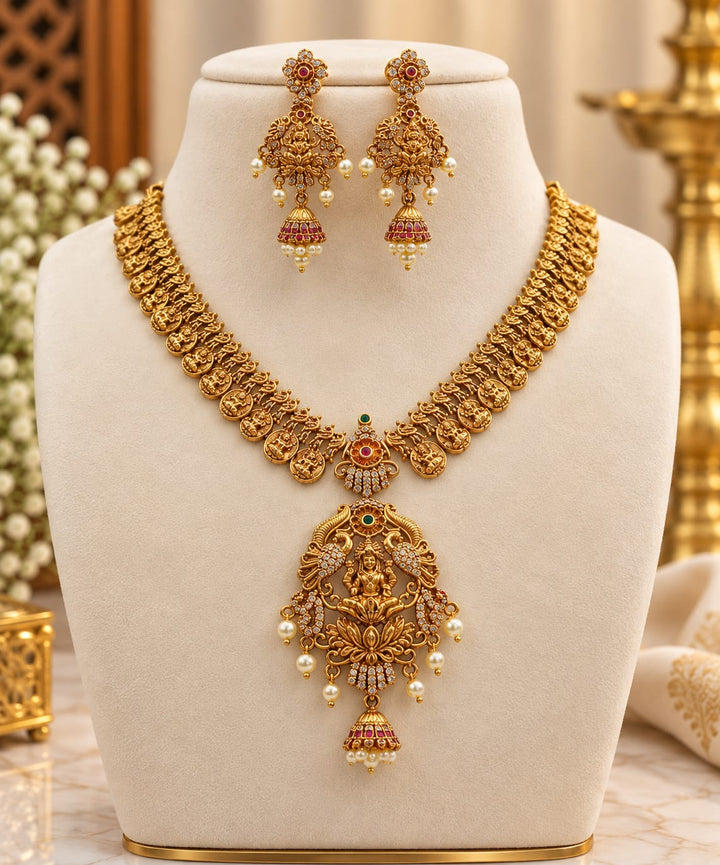 Matt Finish Lakshmi Antique Necklace Set