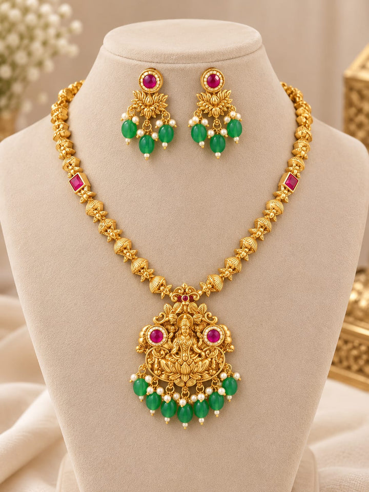 Antique Matt Finish Lakshmi Necklace Set