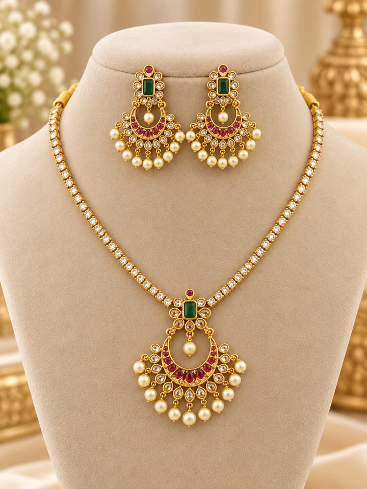 Gold Finish AD Stone Kemp Necklace Set