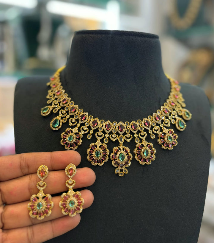 Gold Finish AD Stone Necklace Set