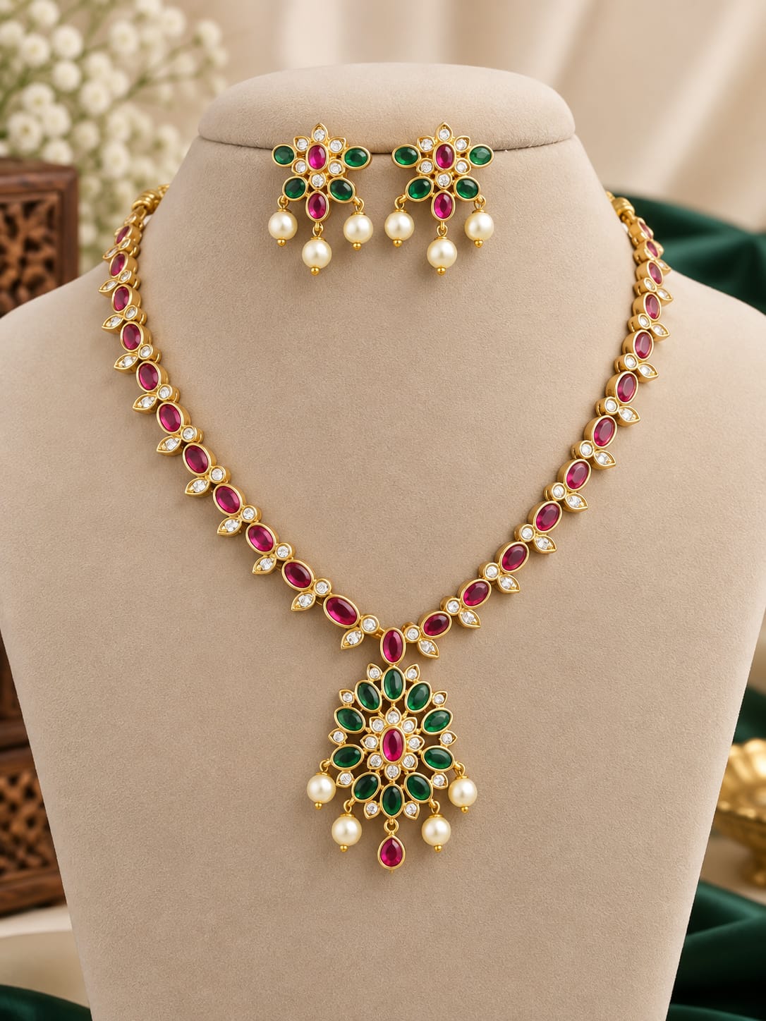 gold-finish-coral-kemp-stone-necklace-set