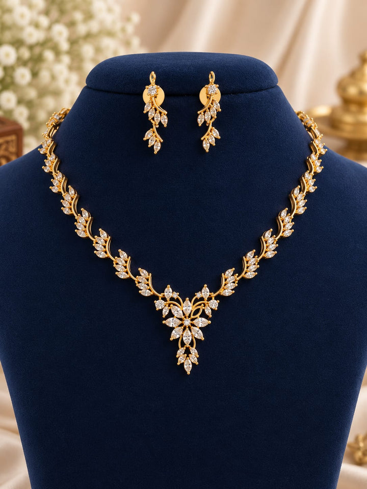 Gold Finish AD Stone Necklace Set
