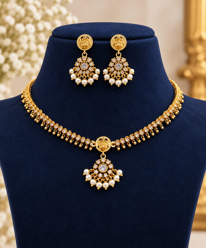 Gold Finish AD Stone Nadan Necklace Set