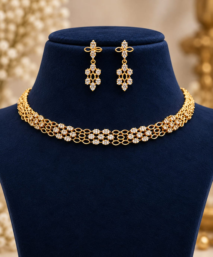 Gold Finish AD Stone Necklace Set