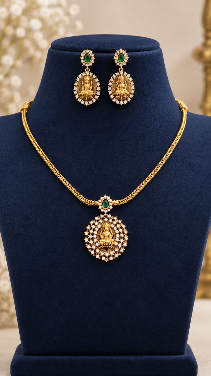 Gold Finish AD Stone Lakshmi Necklace Set