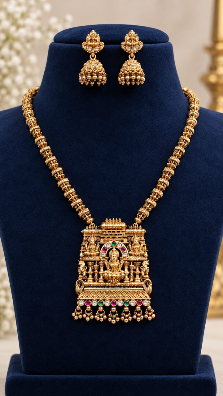 Antique Matt Finish Temple Design Mid Haram with Jhumka