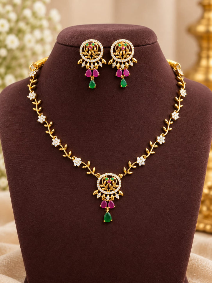 Gold Finish AD Stone Necklace Set