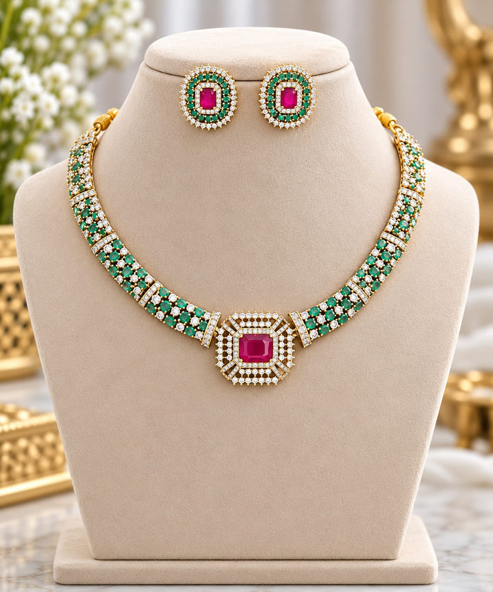 Mehndi Polish AD Stone Necklace Set