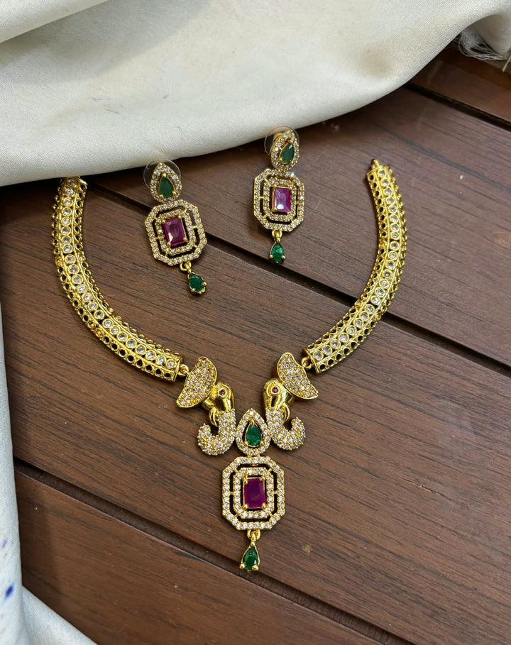Matt Finish AD Stone Necklace Set