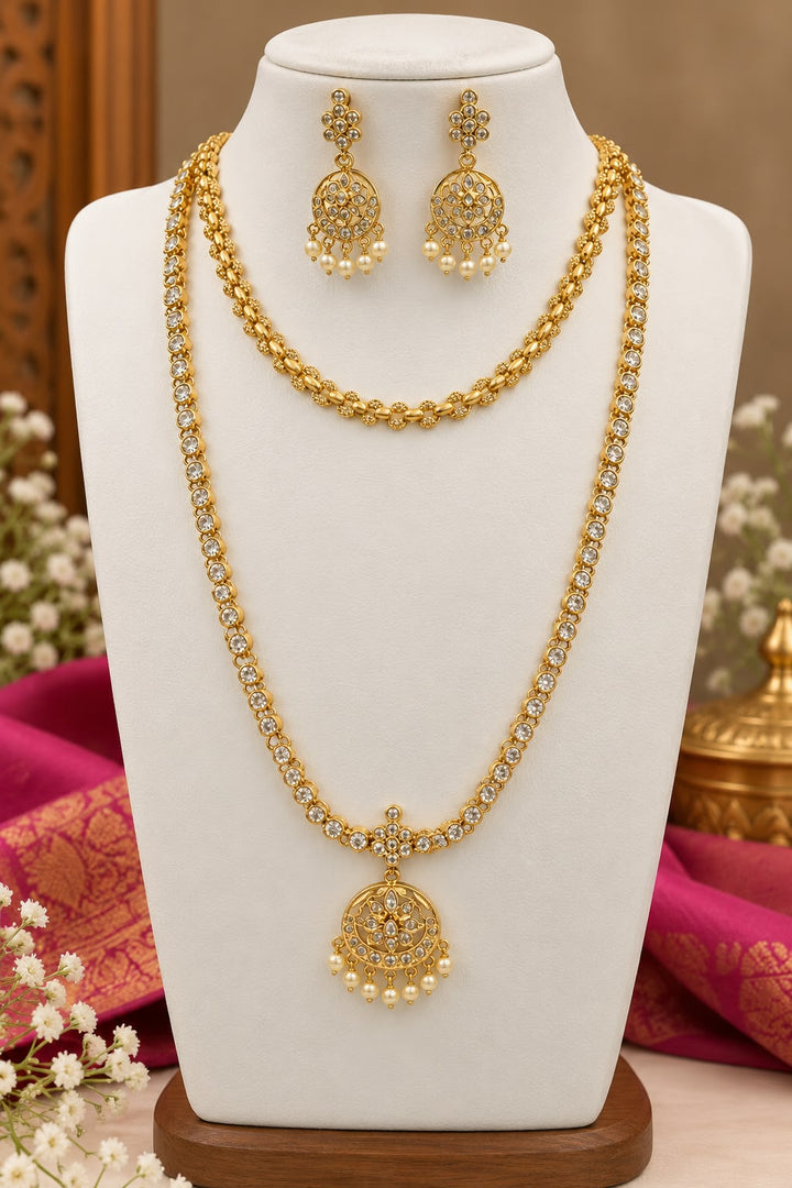 Matt Finish AD Stone Necklace and Attigai Haram Set