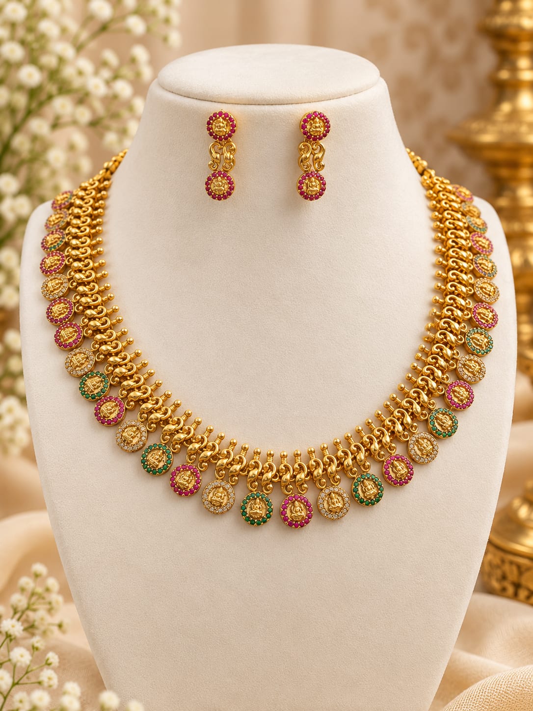 matt-finish-ad-stone-lakshmi-coin-necklace-set