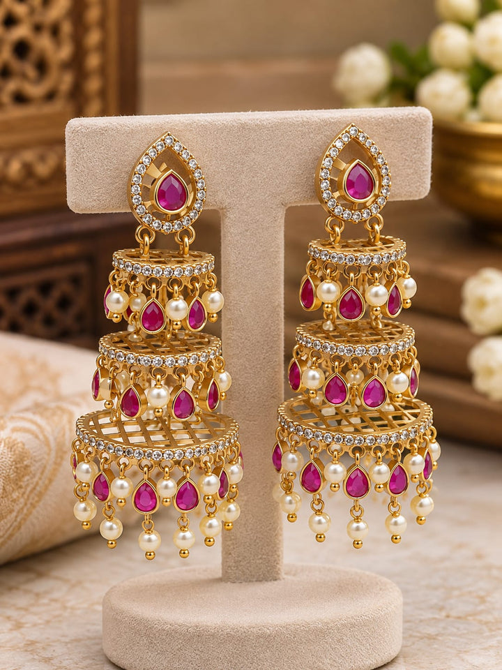 Gold Finish AD Stone Dangler Earrings