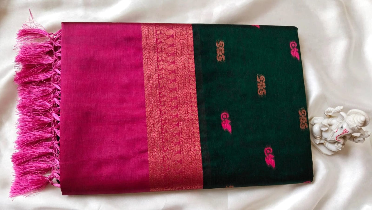 green-and-rani-pink-kalyani-cotton-saree