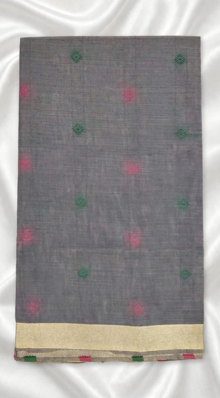 Grey and Pink Kerala Cotton Saree