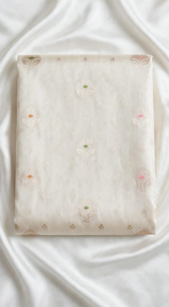 White and Mint Green Cotton Silk Saree