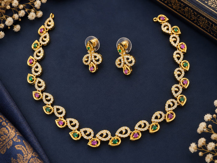 AD Stone Gold Finish Necklace Set