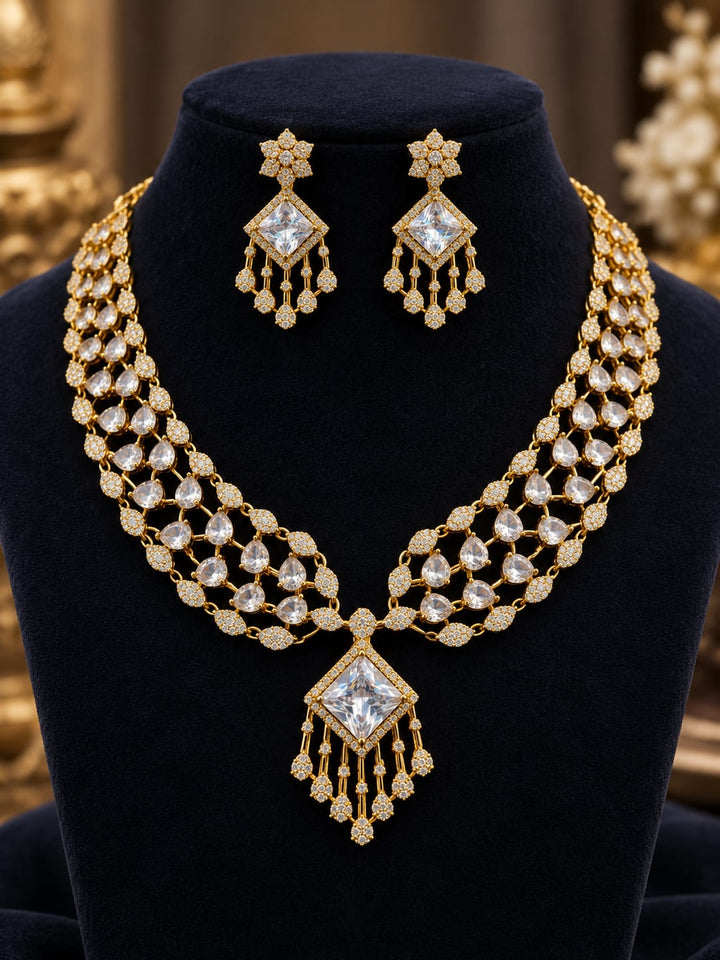 Gold Finish AD Stone Necklace Set