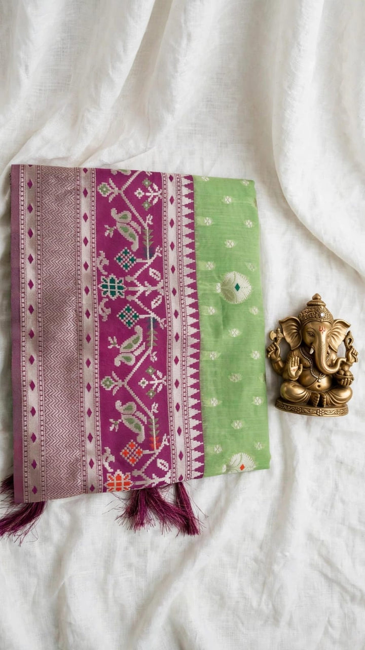 Green and Pink Silk Cotton Saree