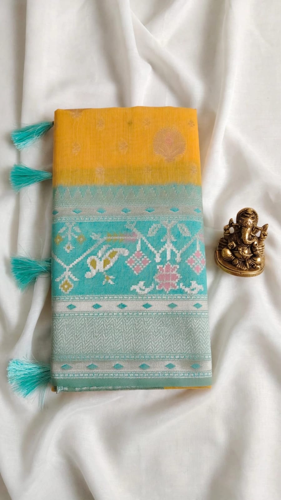 yellow-and-blue-cotton-silk-saree