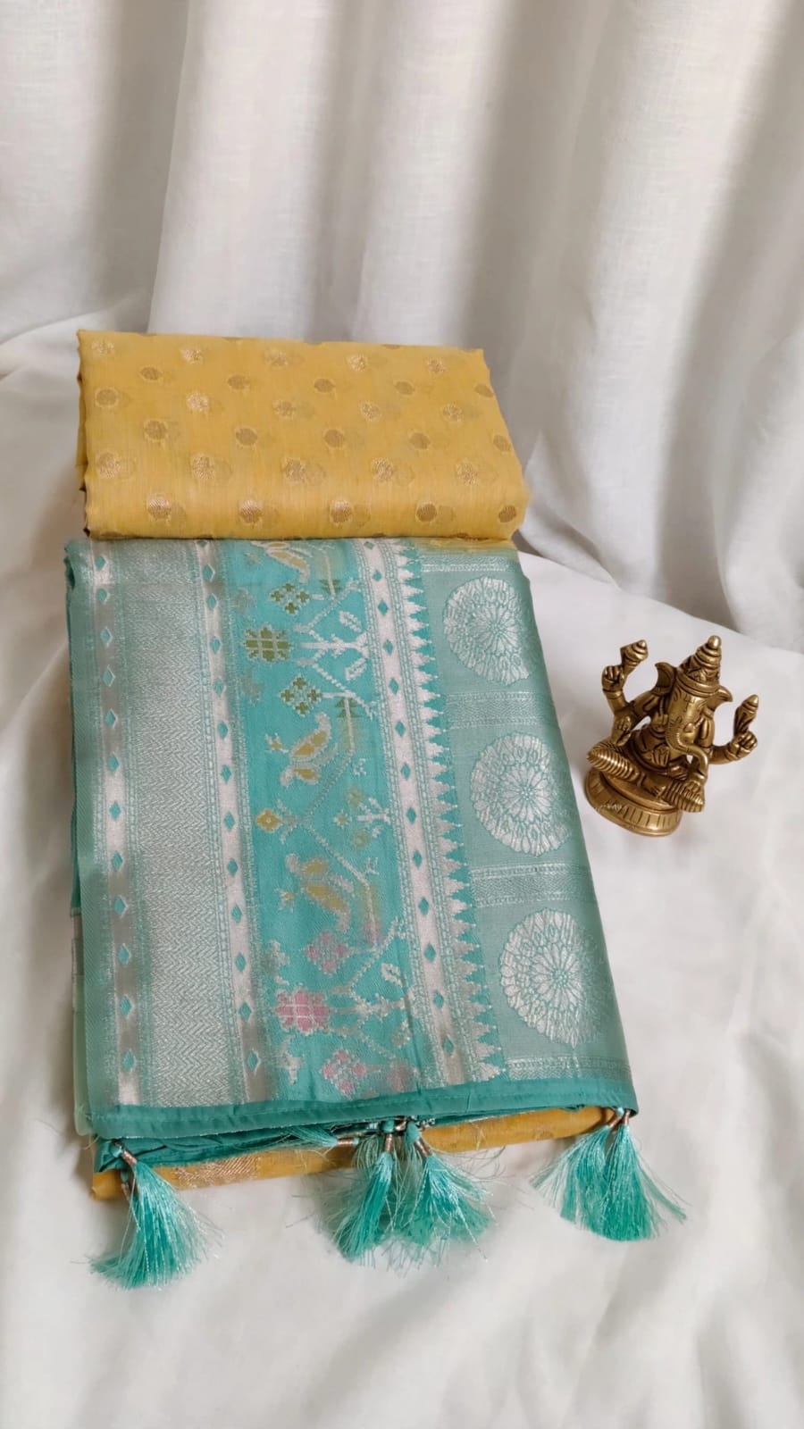 yellow-and-blue-cotton-silk-saree
