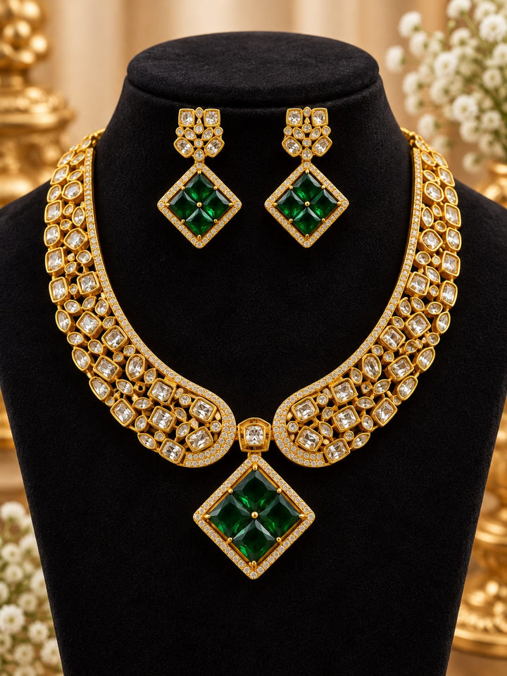 Gold Finish AD Stone Necklace Set