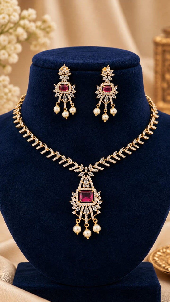 Gold Finish AD Stone Necklace Set