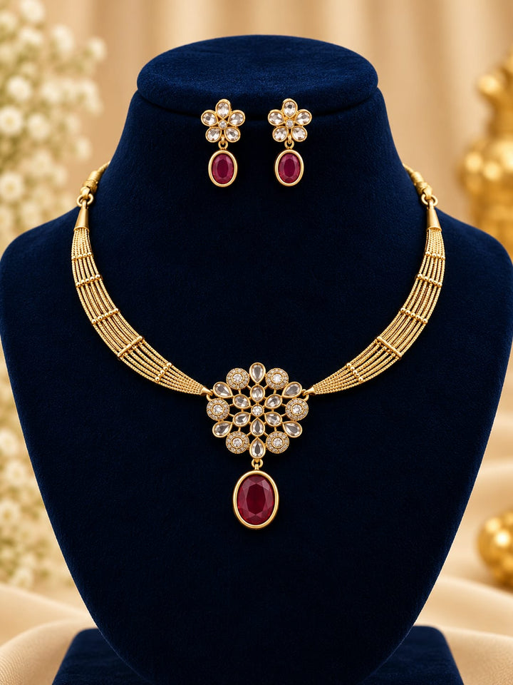 Gold Finish AD Stone Necklace Set