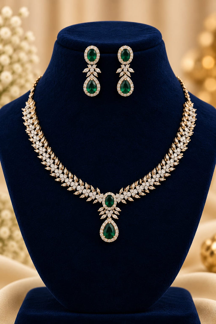 AD Stone Emerald Gold Finish Necklace Set