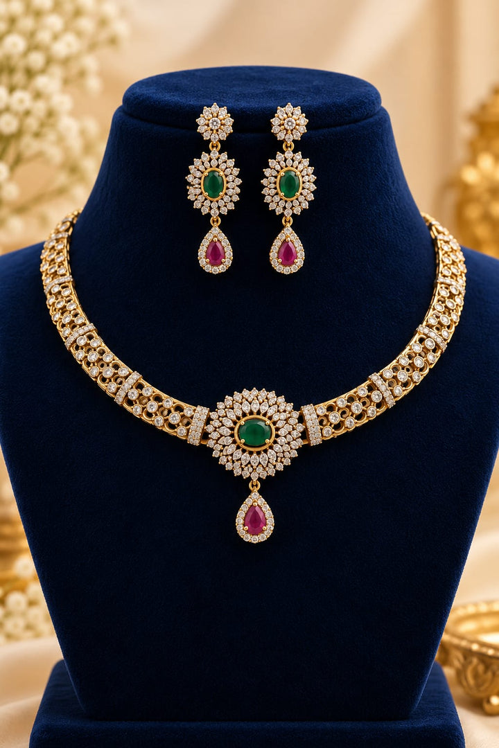 AD Stone Gold Finish Necklace Set