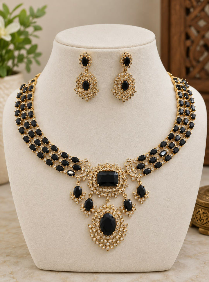 AD Stone Gold Finish Necklace Set