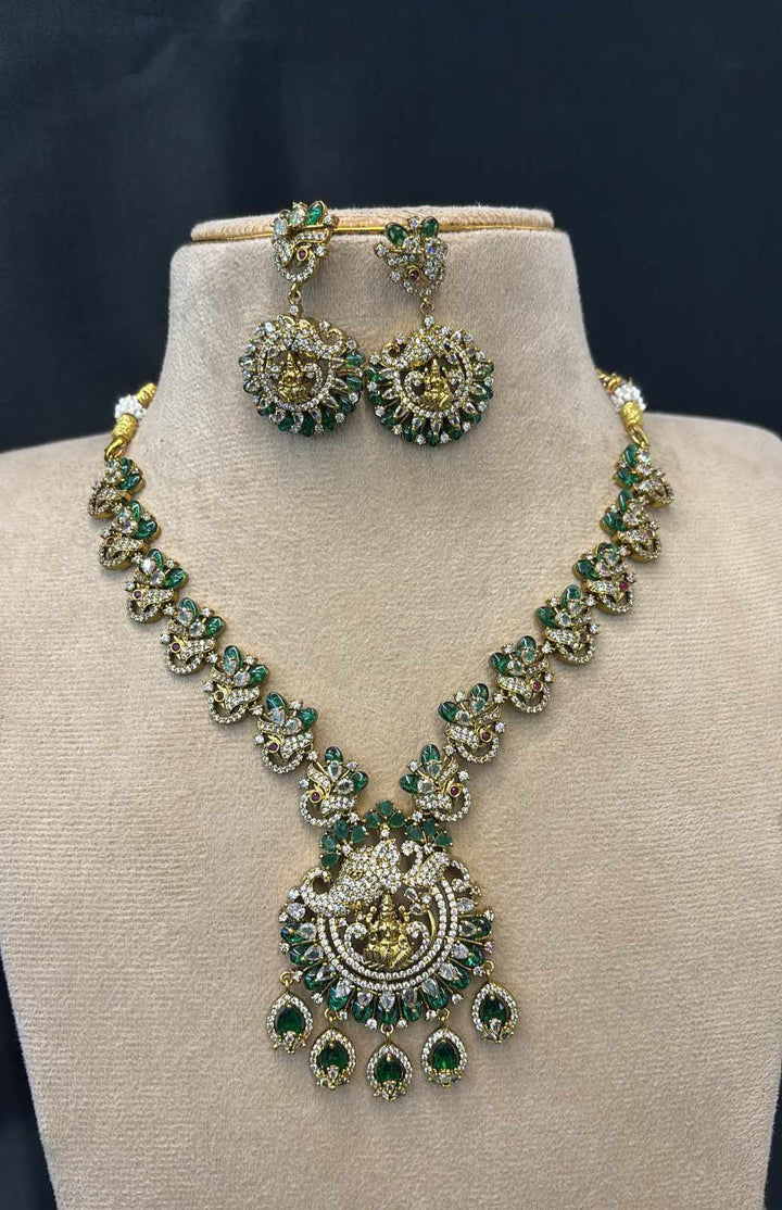 AD Stone Mehndi Polish Lakshmi Necklace