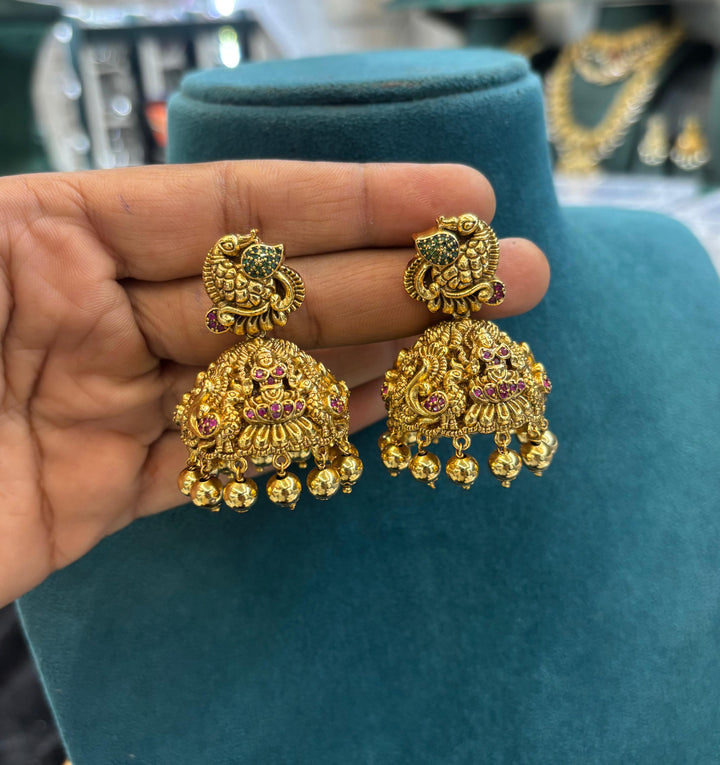 Antique Finish 3D Design AD Stone Heavy Jhumka