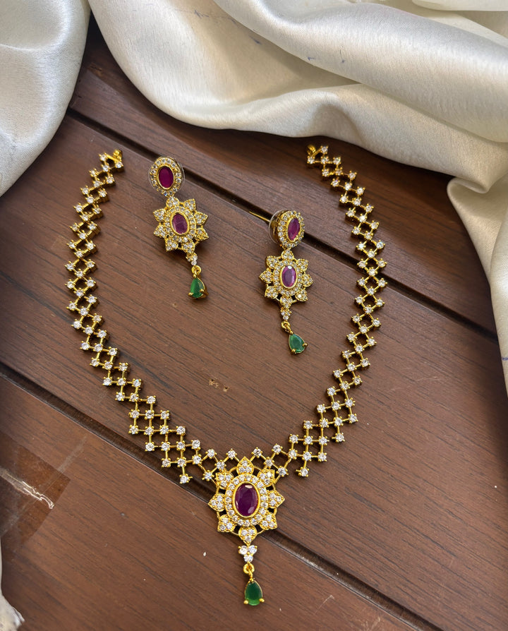Gold Finish AD Stone Necklace Set