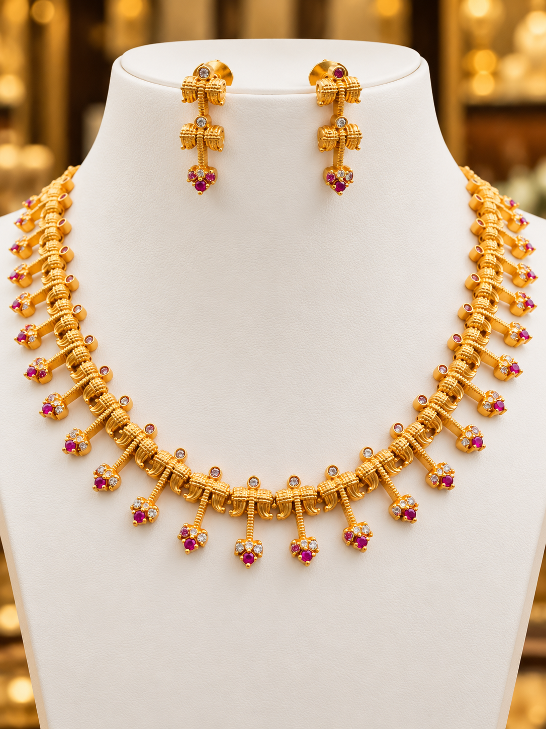 matt-finished-ruby-cz-cut-necklace-set