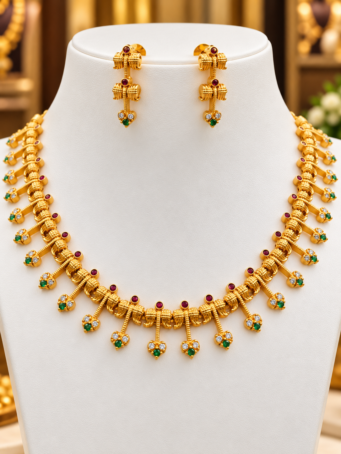 matt-finished-ruby-cz-cut-necklace-set