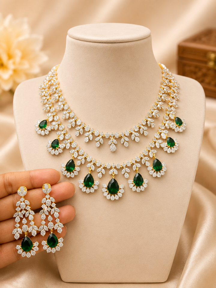 GJ Polish 2 Layer AD Stone Necklace Set