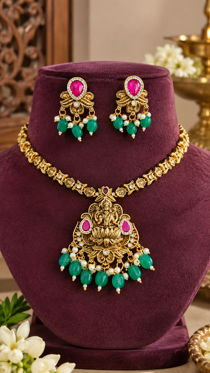 Temple Design Matt Finished Necklace Set
