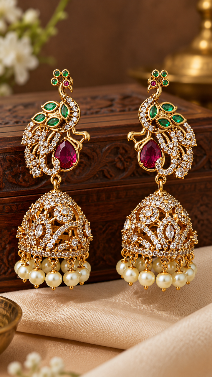 AD Stone Peacock Jhumka