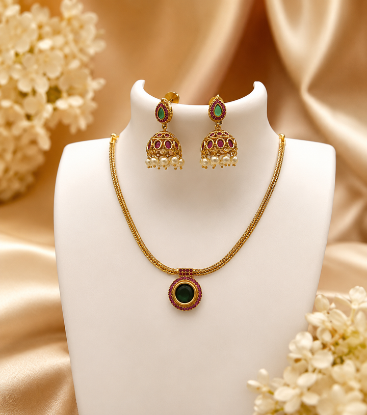 Antique finish short necklace with jhumka