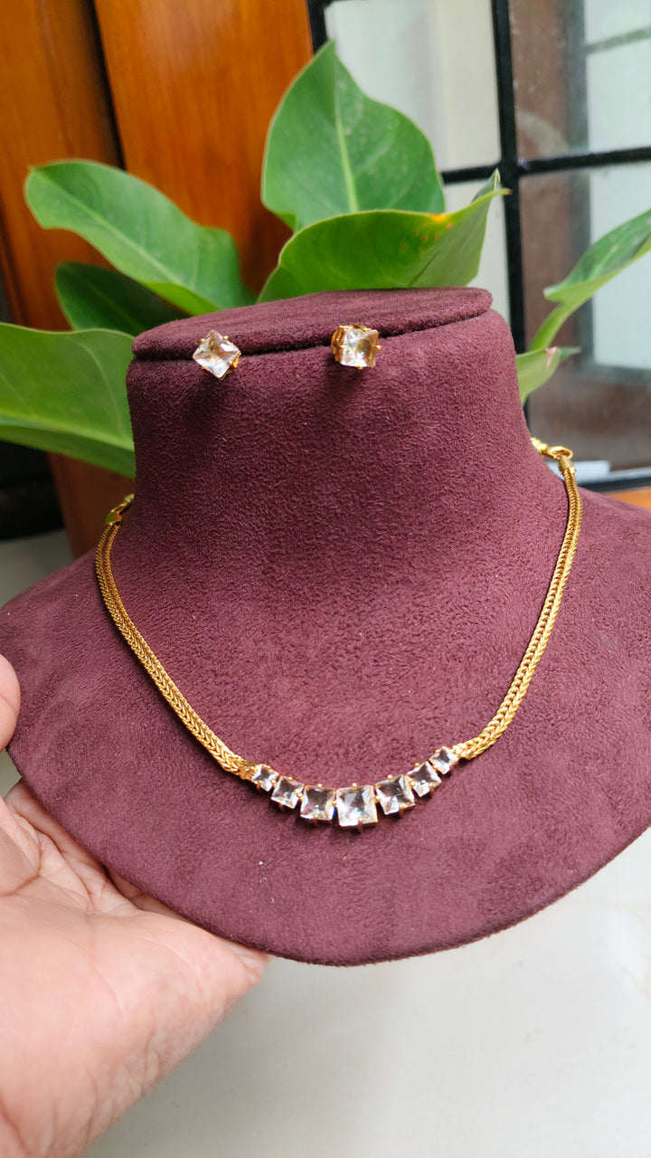 Gold Finish AD Stone Necklace Set